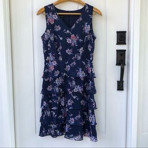 Alyx Periwinkle Floral Tiered Ruffle V-Neck Dress 10 EUC